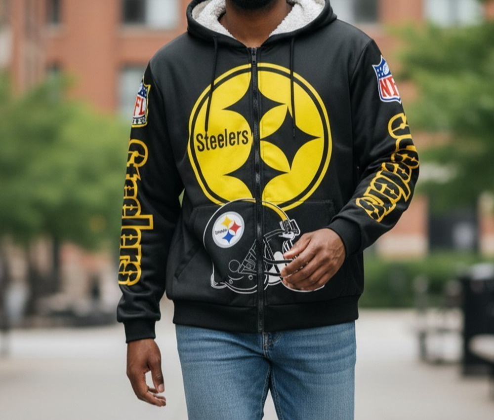 Pittsburgh Steelers Hooded Track Jacket Full-Zip Men's Medium Black & Yellow